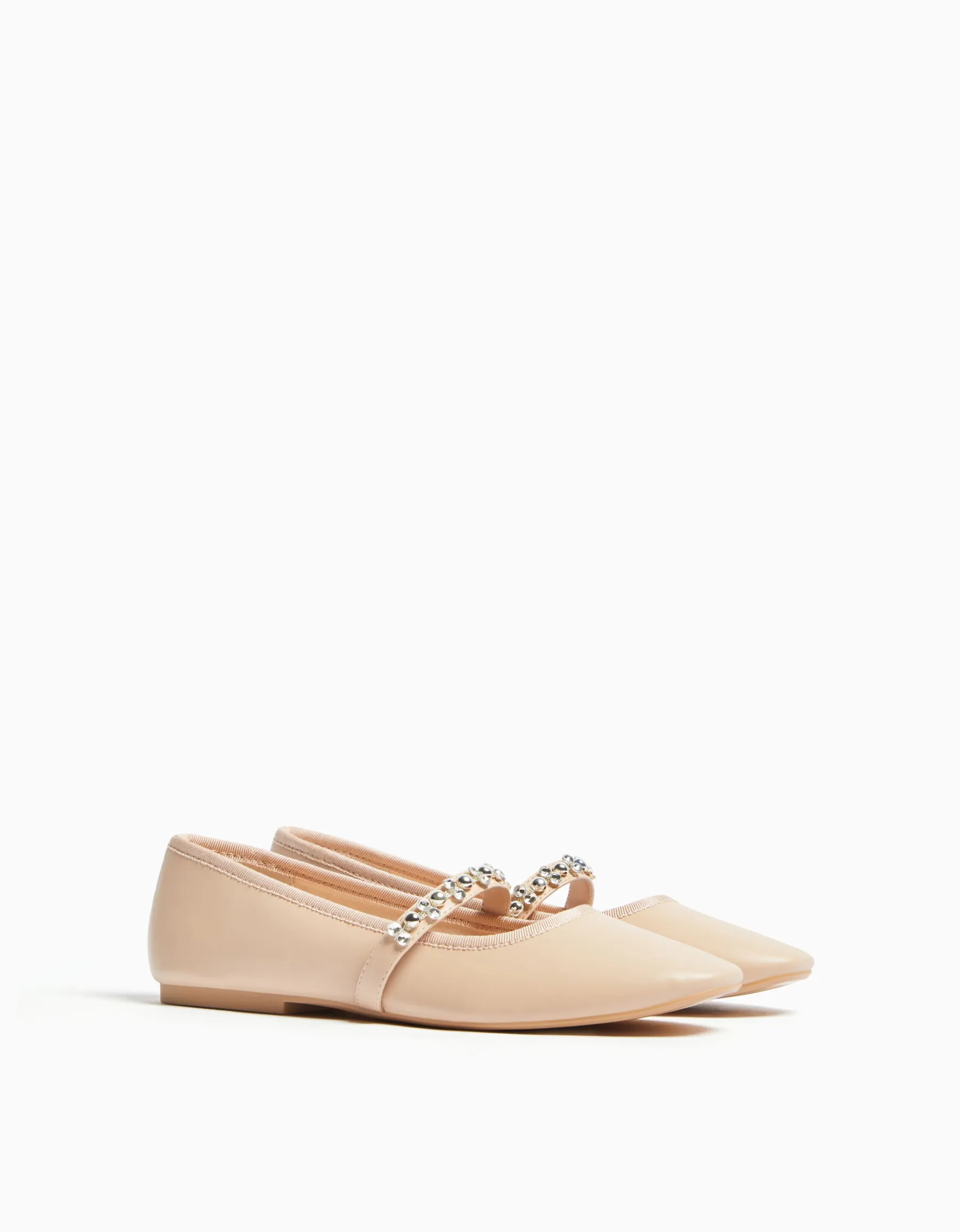 BERSHKA Ballerines à brides avec décoration Rose Outlet