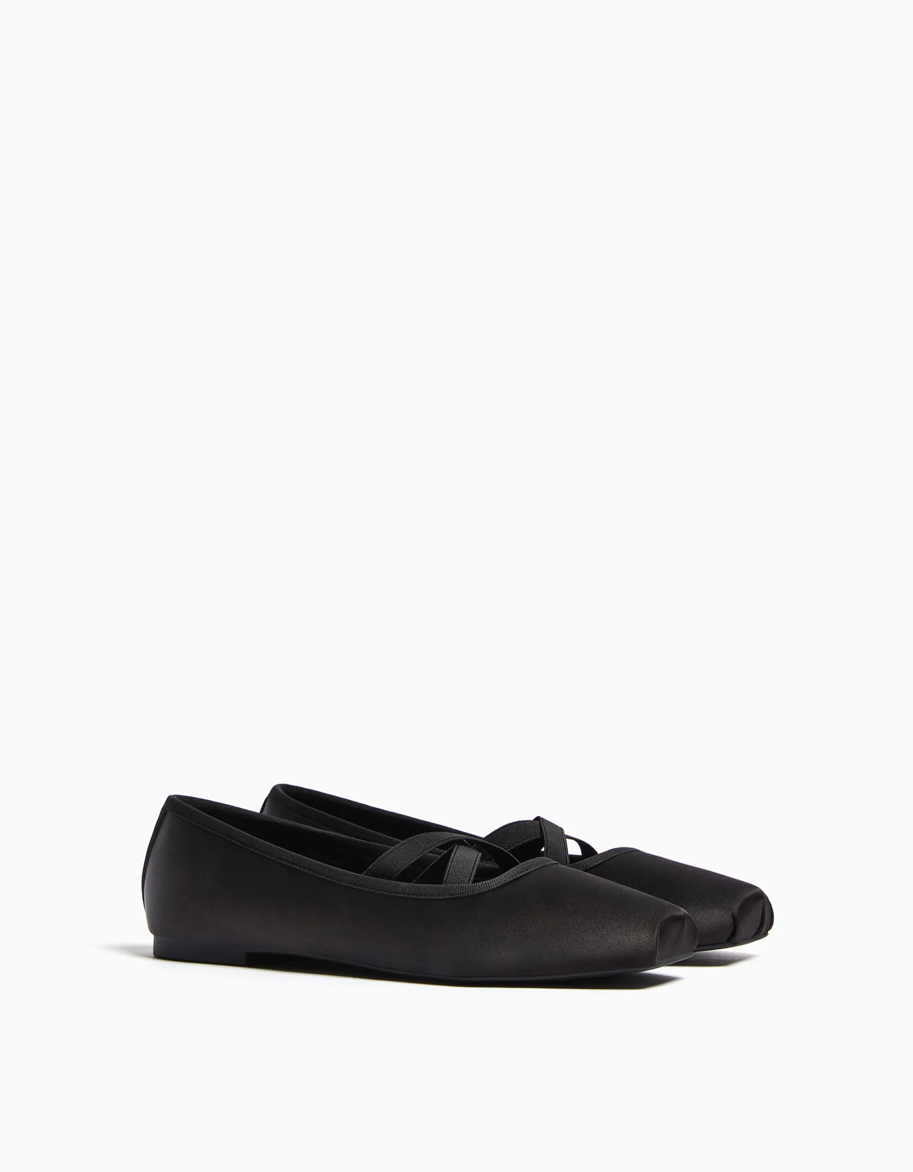 BERSHKA Ballerines satinées élastiques Noir New