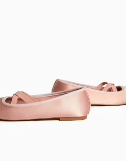 BERSHKA Ballerines satinées élastiques Noir Discount