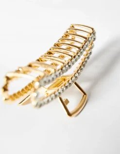 BERSHKA Barrette cheveux métal strass Or Sale