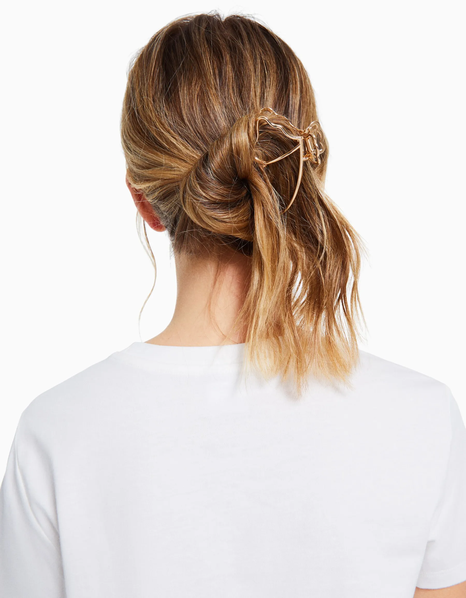 BERSHKA Barrette métallique dée papillon Or Fashion