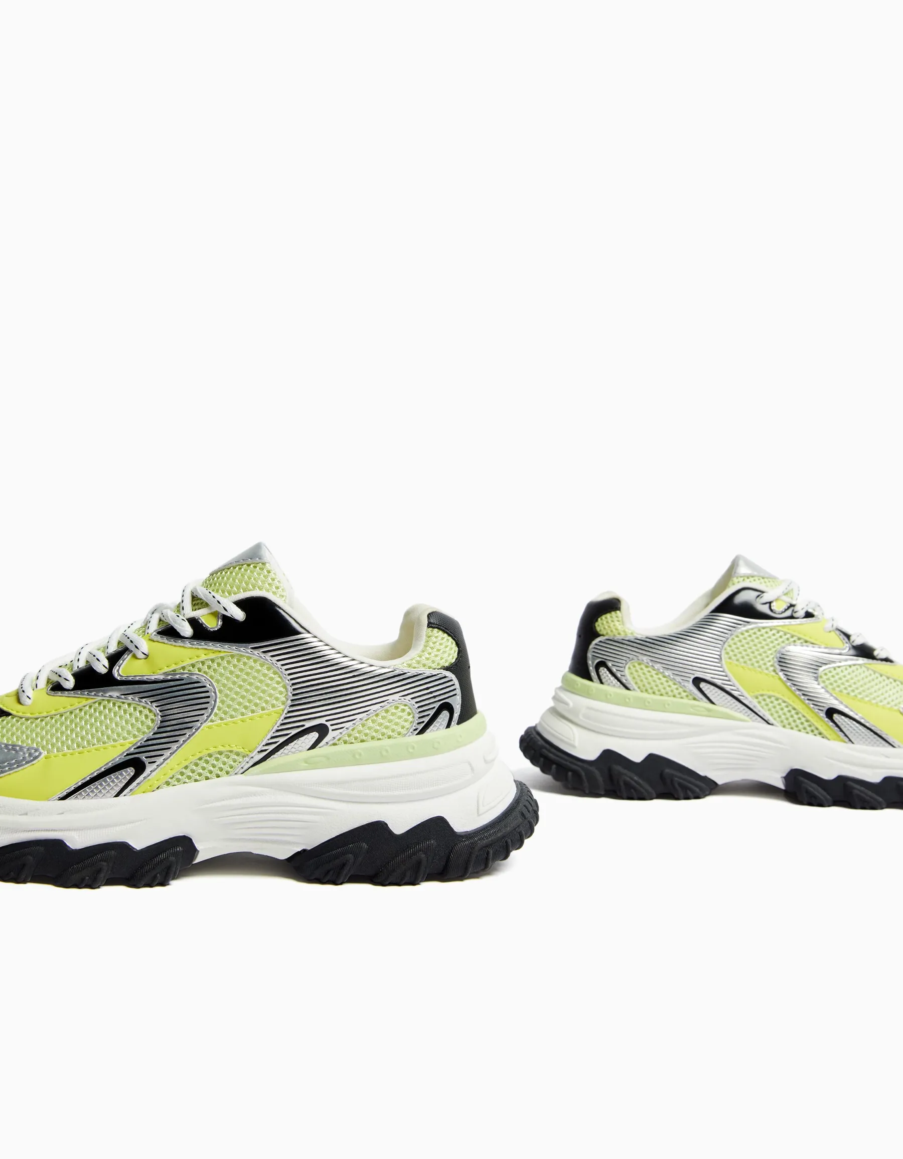 BERSHKA Baskets bimatière mesh Lime Hot