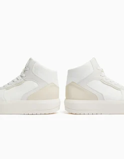 BERSHKA Baskets montantes bimatière Blanc Shop