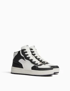BERSHKA Baskets montantes contraste Multicouleur Discount