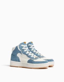 BERSHKA Baskets montantes contraste Bleu lavé Discount