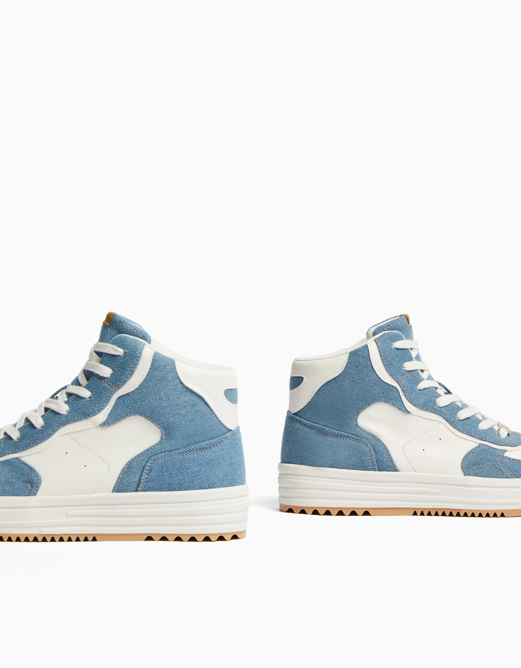 BERSHKA Baskets montantes contraste Bleu lavé Discount