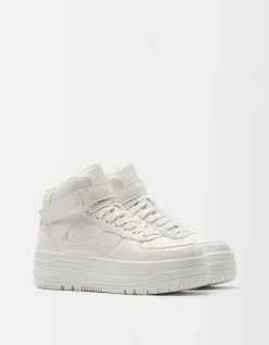 BERSHKA Baskets montantes lanière Blanc Discount
