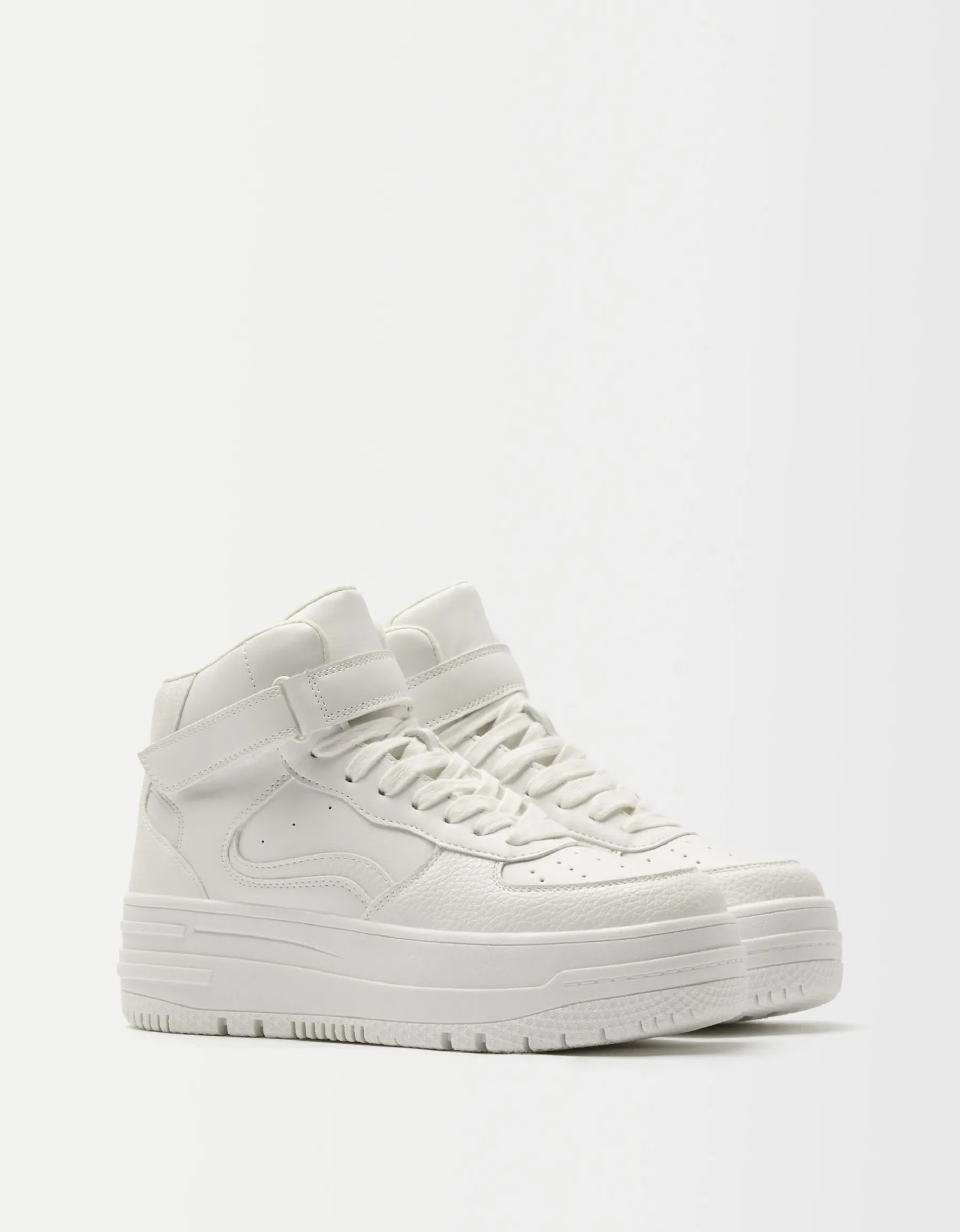 BERSHKA Baskets montantes lanière Blanc Discount