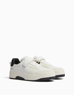 BERSHKA Baskets perforées détail bride Blanc Sale