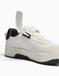 BERSHKA Baskets perforées détail bride Blanc Best Sale