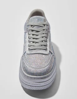 BERSHKA Baskets plateforme avec brillants Argent New