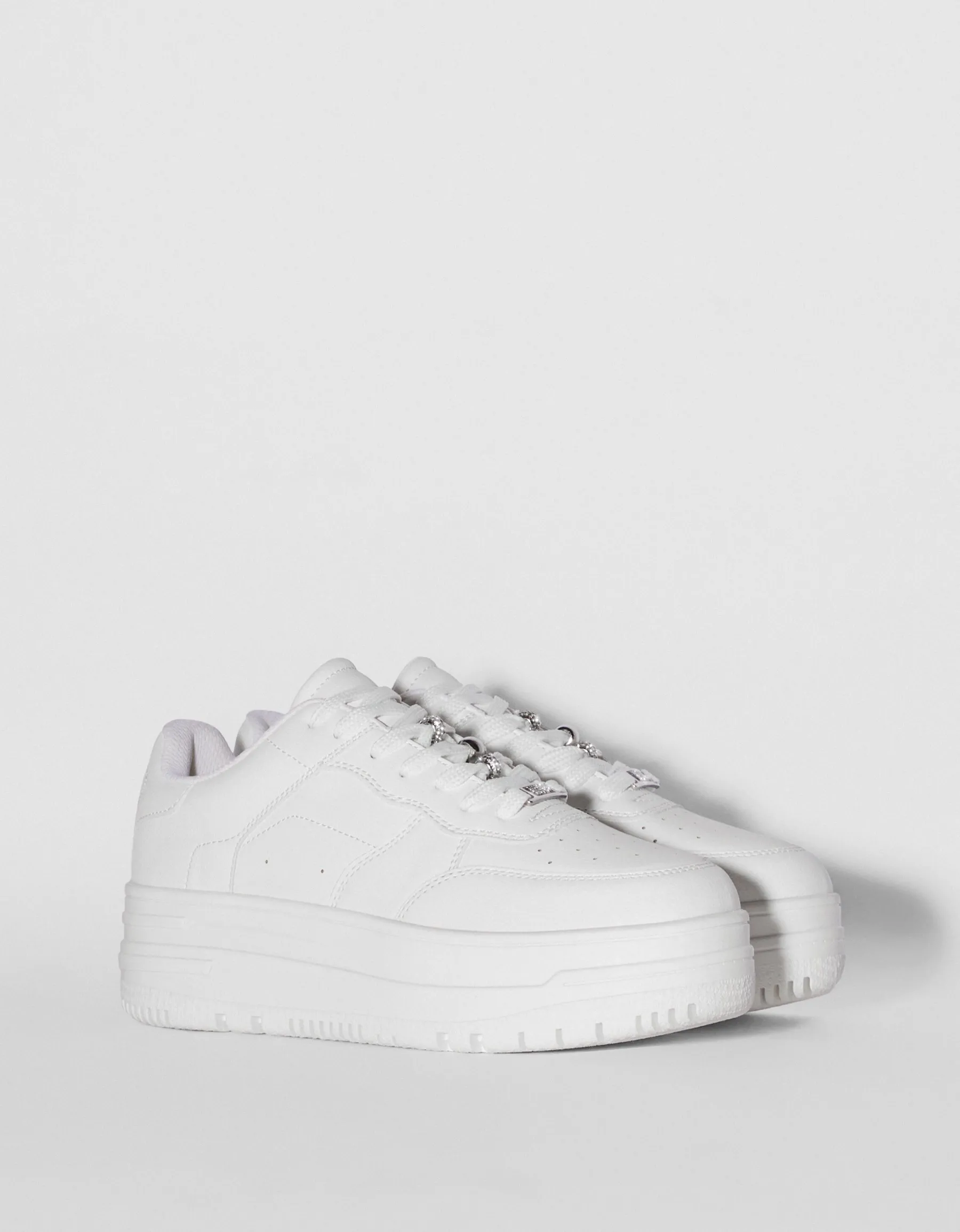 BERSHKA Baskets plateforme bijou Blanc Discount