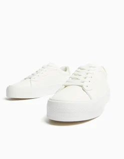 BERSHKA Baskets plateforme bimatière Blanc Cheap
