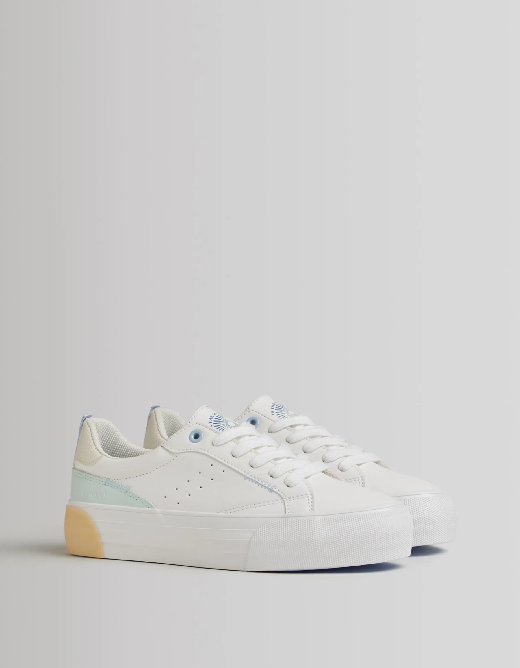 BERSHKA Baskets plateforme bimatière Blanc Clearance