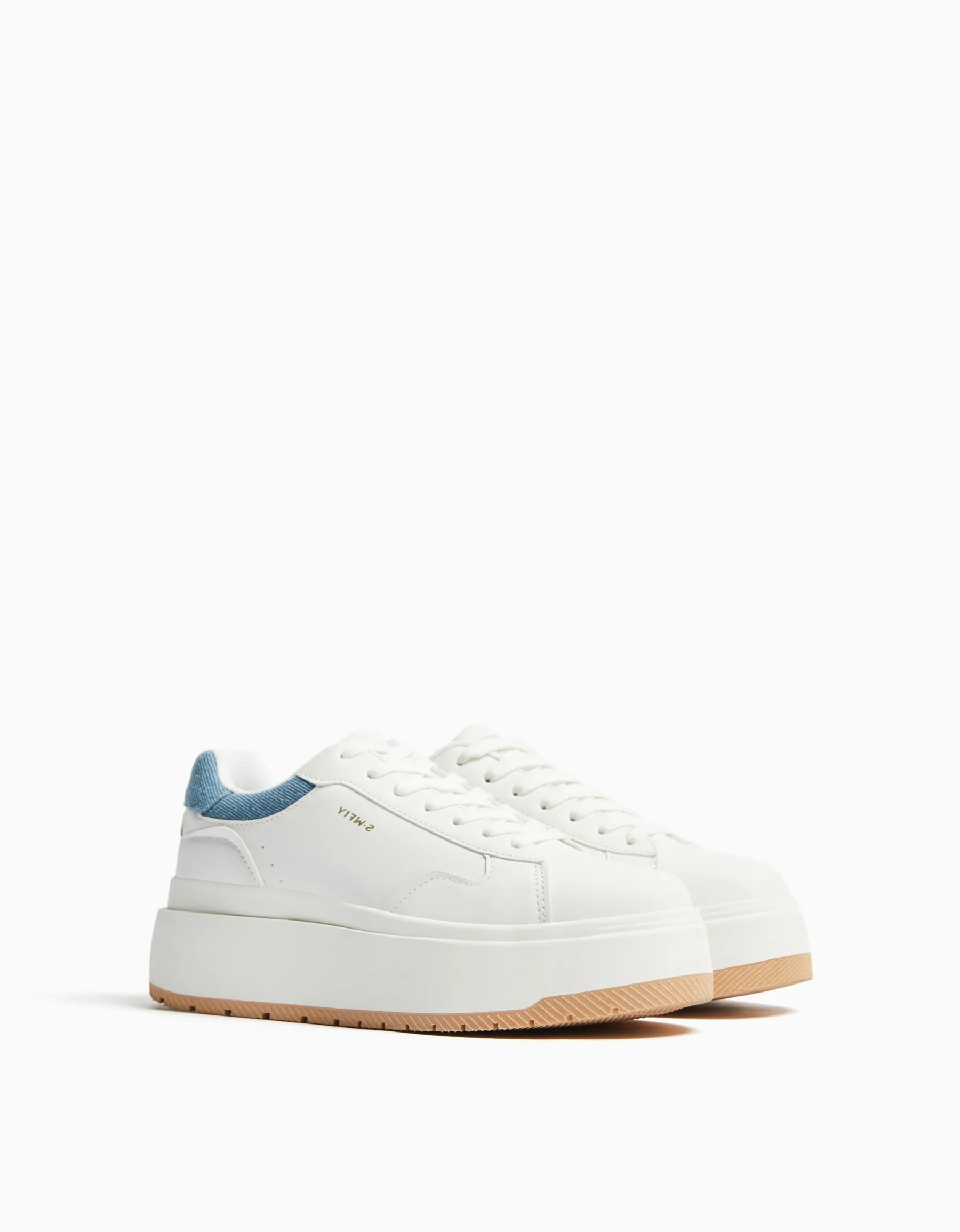 BERSHKA Baskets plateforme bimatière Bleu lavé Outlet