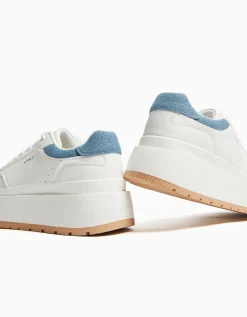 BERSHKA Baskets plateforme bimatière Bleu lavé Outlet