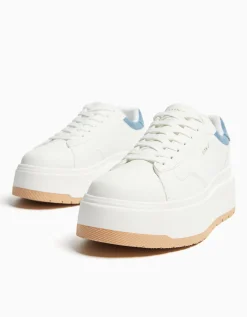 BERSHKA Baskets plateforme bimatière Bleu lavé Outlet
