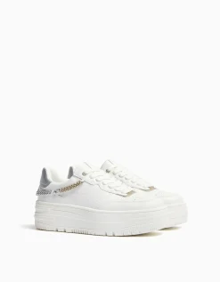 BERSHKA Baskets plateforme chaîne Blanc Online