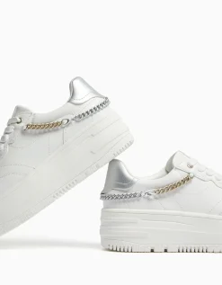 BERSHKA Baskets plateforme chaîne Blanc Online