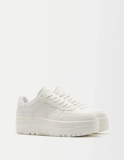 BERSHKA Baskets plateforme unies Blanc Discount