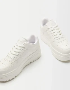 BERSHKA Baskets plateforme unies Blanc New