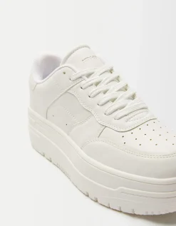 BERSHKA Baskets plateforme unies Blanc New