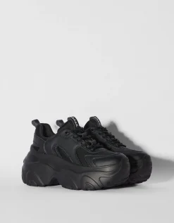 BERSHKA Baskets semelle XL avec mesh Noir Outlet