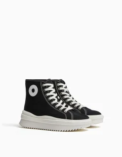 BERSHKA Baskets type bottines plateforme Noir Cheap