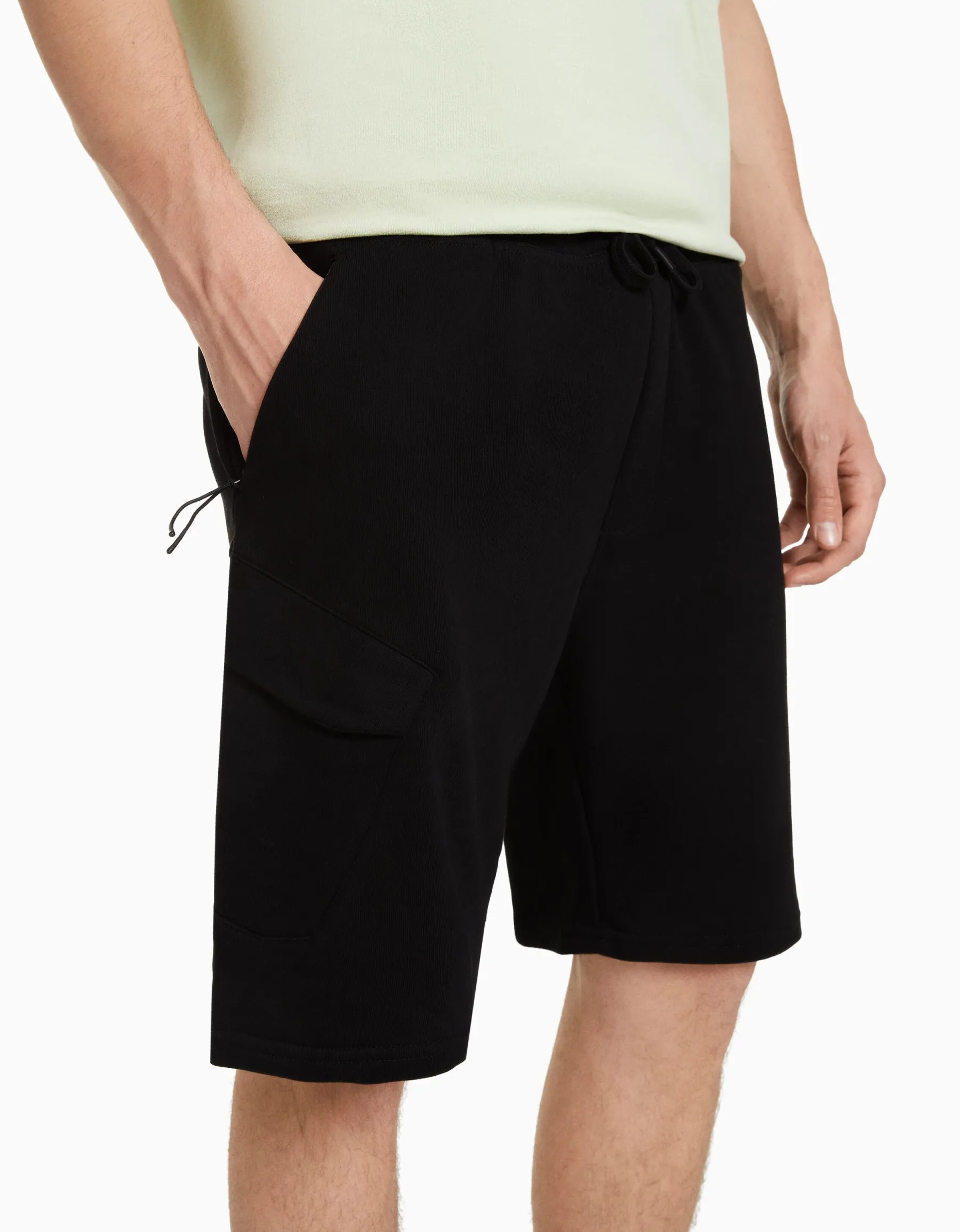 BERSHKA Bermuda cargo molleton Blanc Store