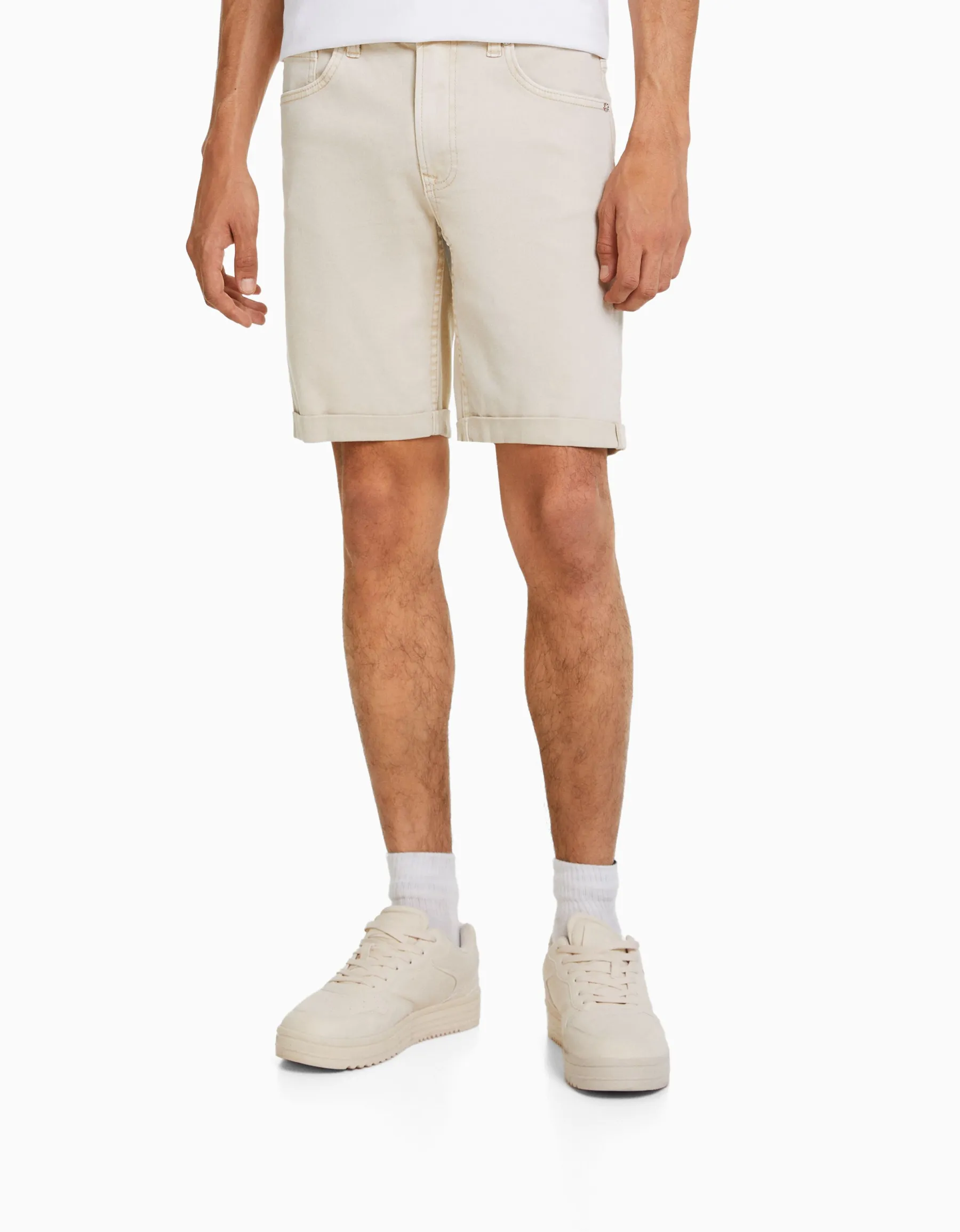 BERSHKA Bermuda denim skinny retroussé Bleu Flash Sale