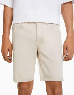 BERSHKA Bermuda denim skinny retroussé Bleu Flash Sale