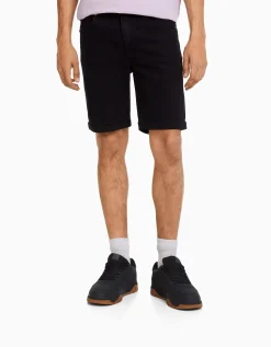 BERSHKA Bermuda denim skinny retroussé Bleu Store