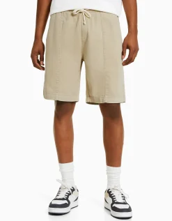 BERSHKA Bermuda jogger effet rustique Blanc Hot