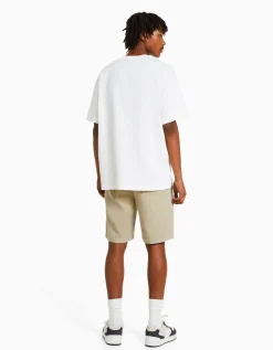 BERSHKA Bermuda jogger effet rustique Blanc Hot