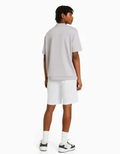 BERSHKA Bermuda jogger effet rustique Blanc Hot