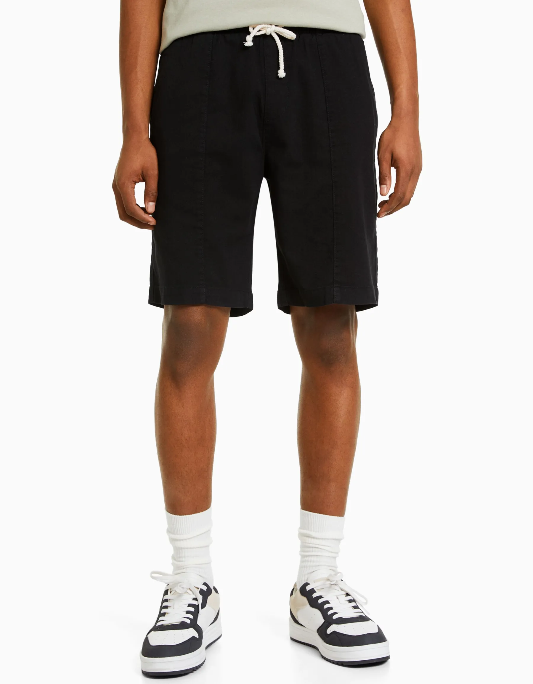 BERSHKA Bermuda jogger effet rustique Blanc Cheap