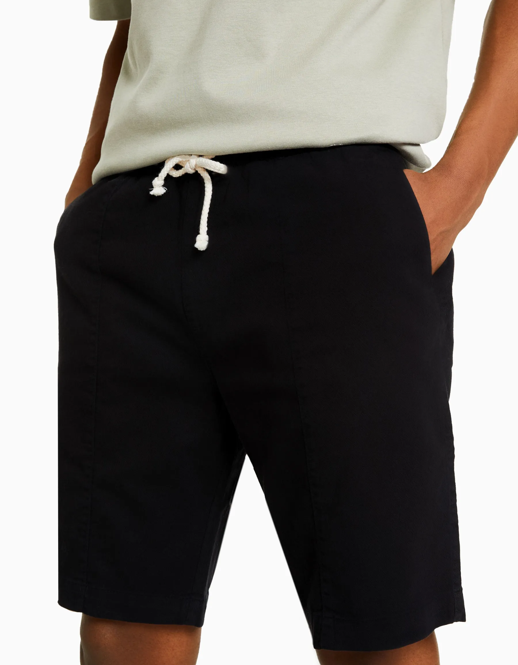 BERSHKA Bermuda jogger effet rustique Blanc Cheap