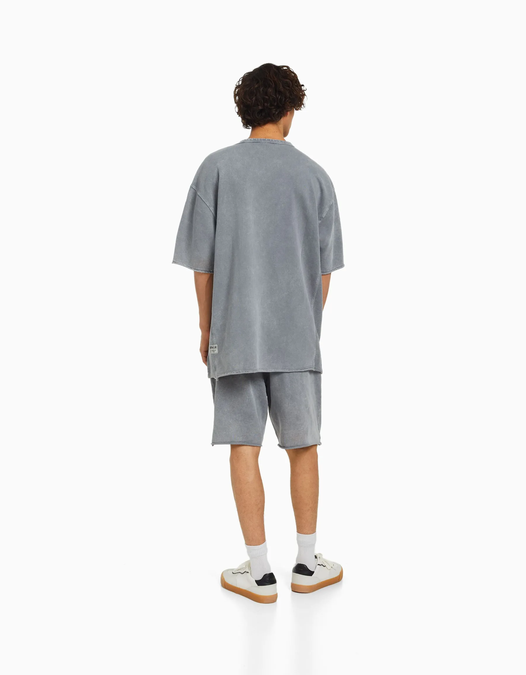 BERSHKA Bermuda molleton effet délavé Blanc New