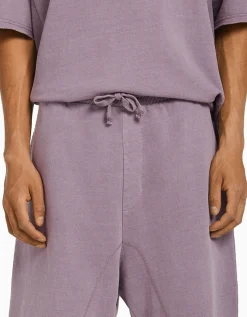 BERSHKA Bermuda molleton effet délavé Blanc Hot