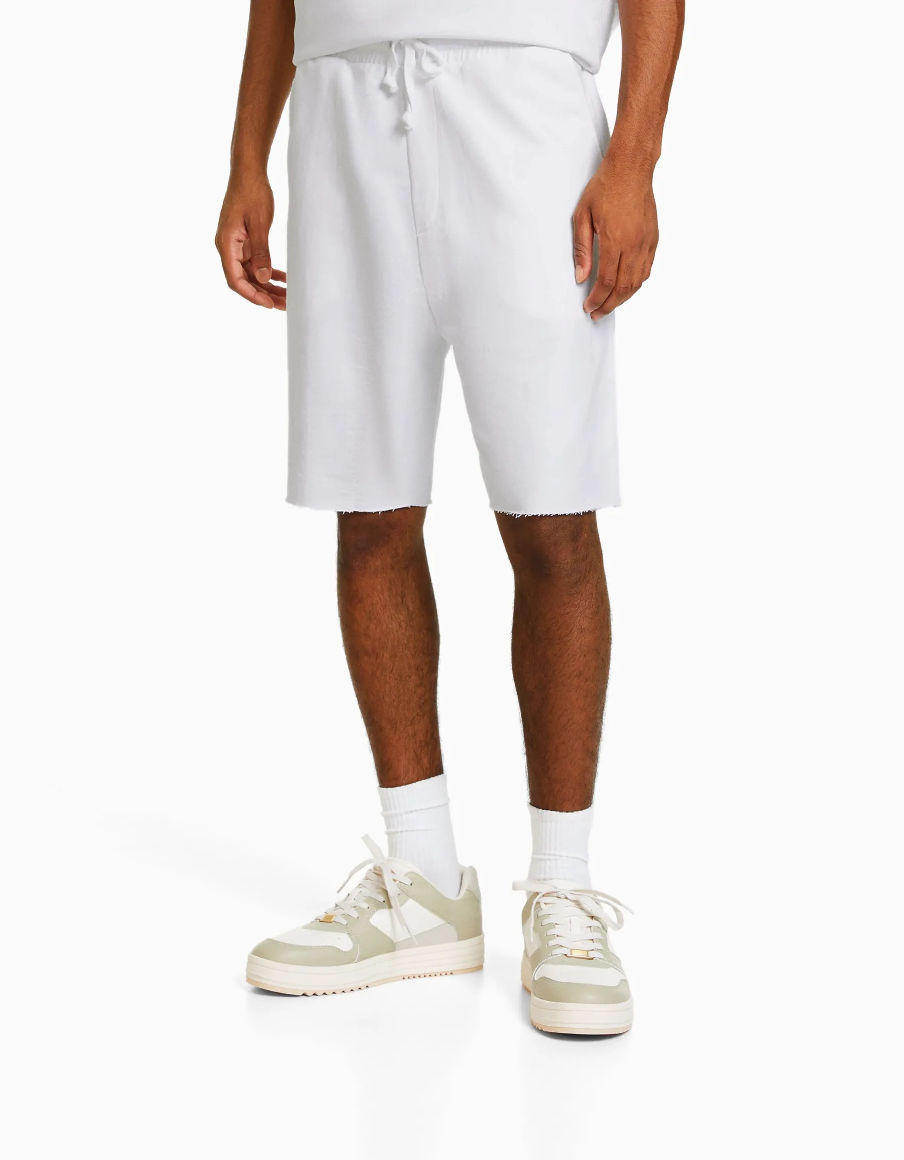 BERSHKA Bermuda molleton effet délavé Blanc New
