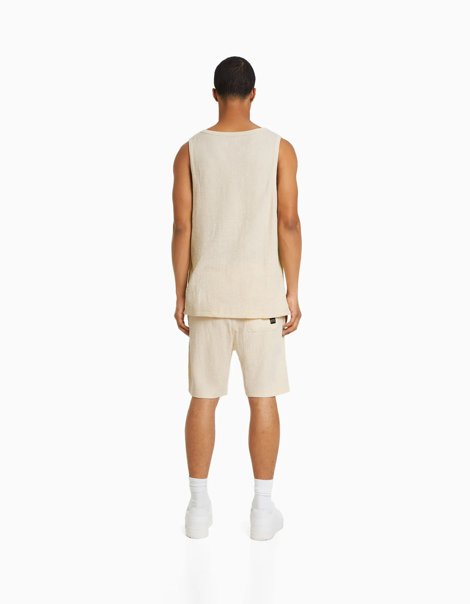 BERSHKA Bermuda molleton gaufré Blanc cassé Flash Sale