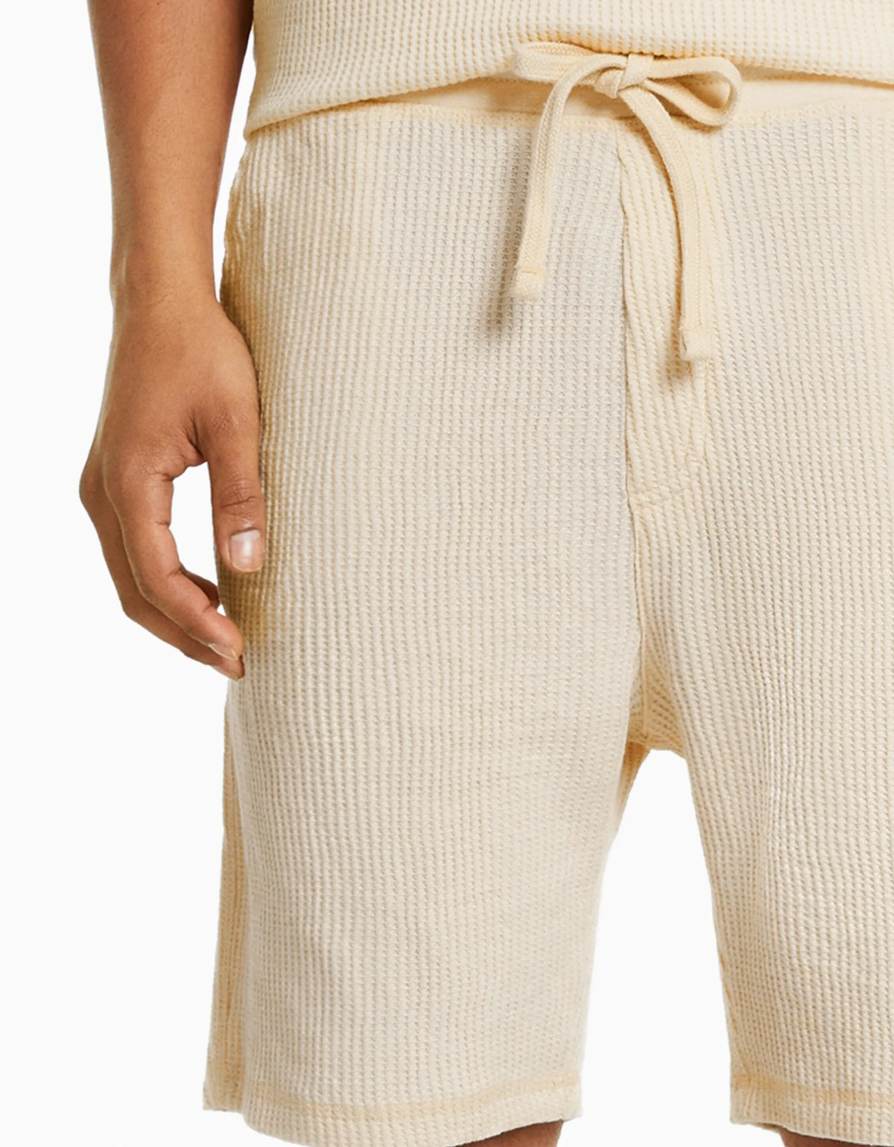 BERSHKA Bermuda molleton gaufré Blanc cassé Flash Sale