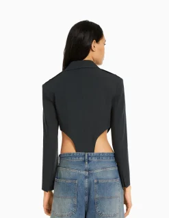 BERSHKA Blazer tailoring body Gris Outlet