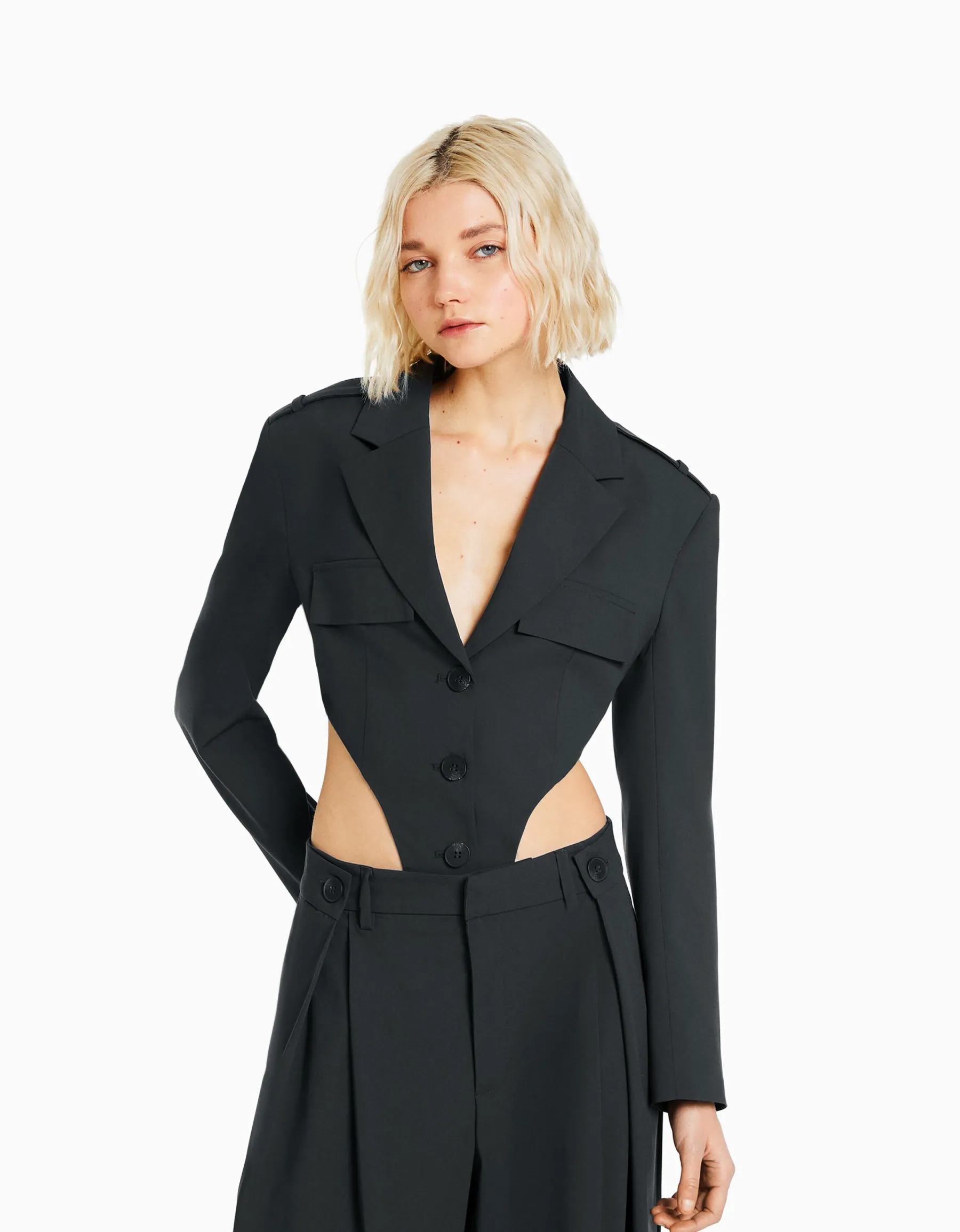 BERSHKA Blazer tailoring body Gris Flash Sale