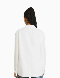 BERSHKA Blazer tailoring croisé regular fit coupe féminine Sable Discount