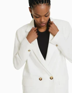BERSHKA Blazer tailoring croisé regular fit coupe féminine Sable Discount