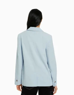 BERSHKA Blazer tailoring croisé regular fit coupe féminine Sable Cheap
