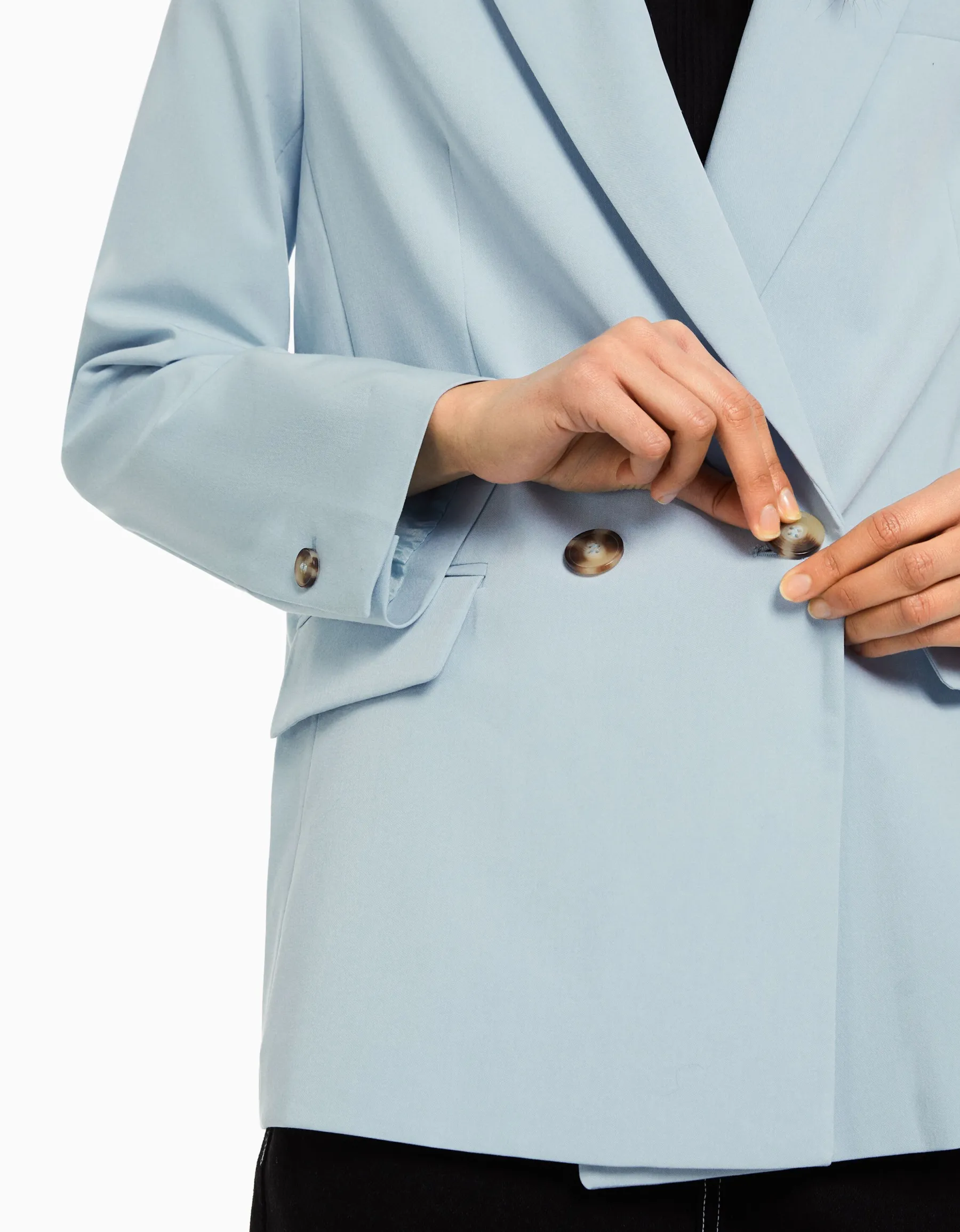 BERSHKA Blazer tailoring croisé regular fit coupe féminine Sable Cheap