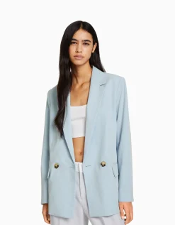 BERSHKA Blazer tailoring croisé regular fit coupe féminine Sable Shop