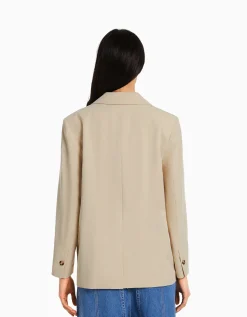 BERSHKA Blazer tailoring croisé regular fit coupe féminine Sable Sale